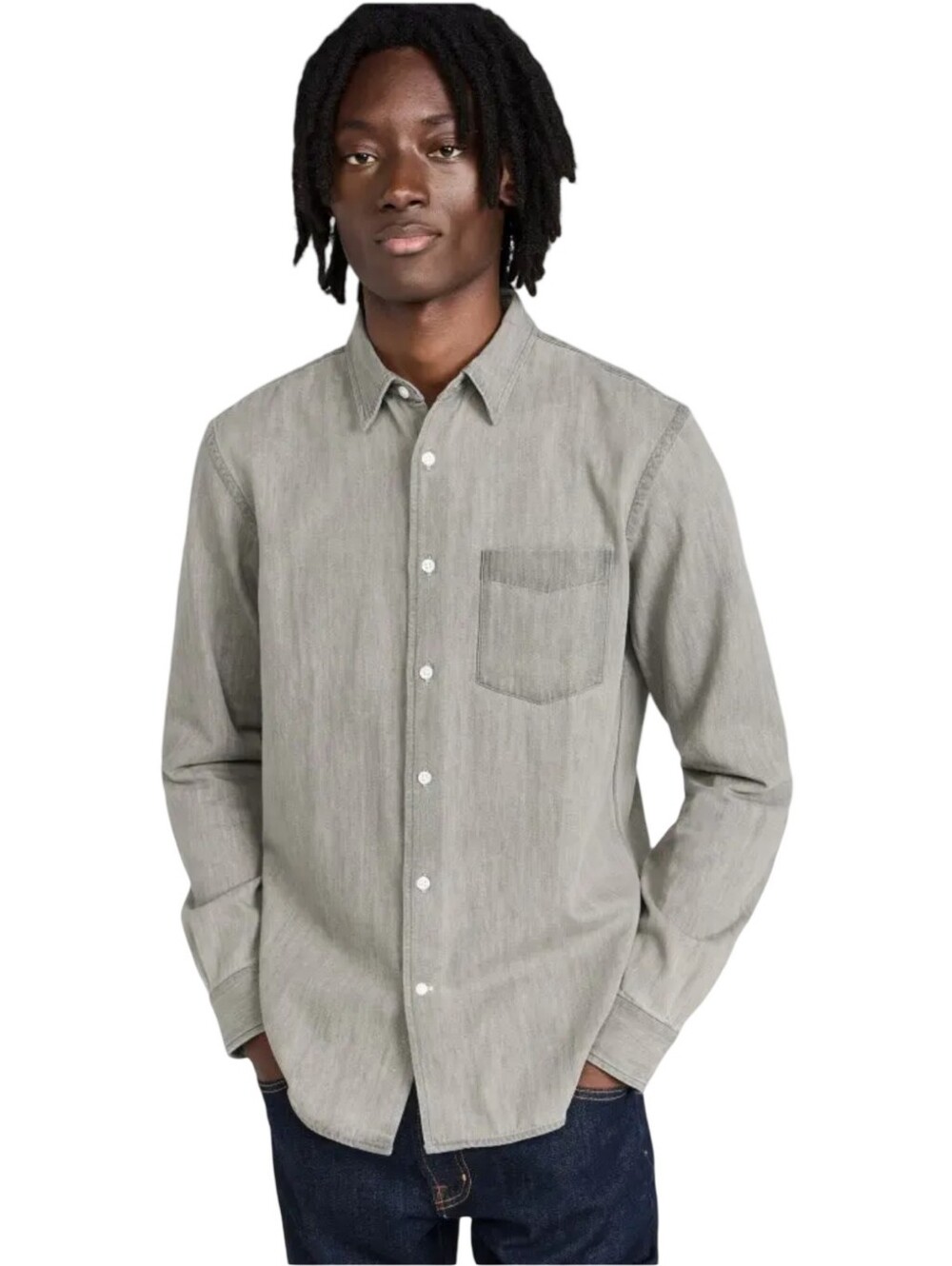 Club Monaco Grey Denim Chambray Button Down Shirt - Unisex Slim